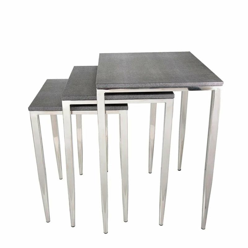 Alor Shagreen Tables Set Of 3 Grey Side Tables