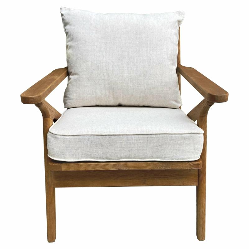 Ash Wood Timber Chair W/Natural Cushions Linen Blend Accent Chairs