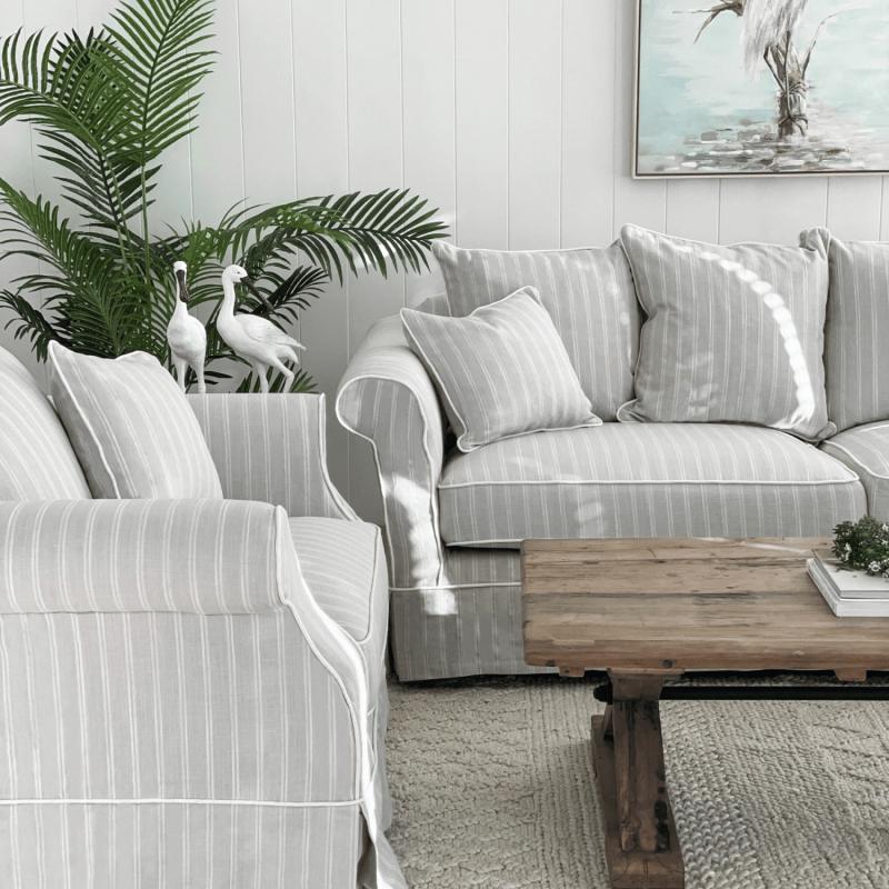 Avalon Hamptons 3 Seat Sofa Cloud Stripe Sofas & Armchairs