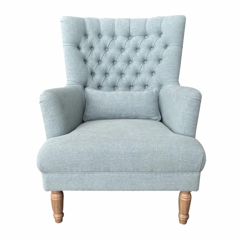 Bayside Pistachio Hamptons Button Tufted Winged Armchair W/Wooden Legs Armchairs