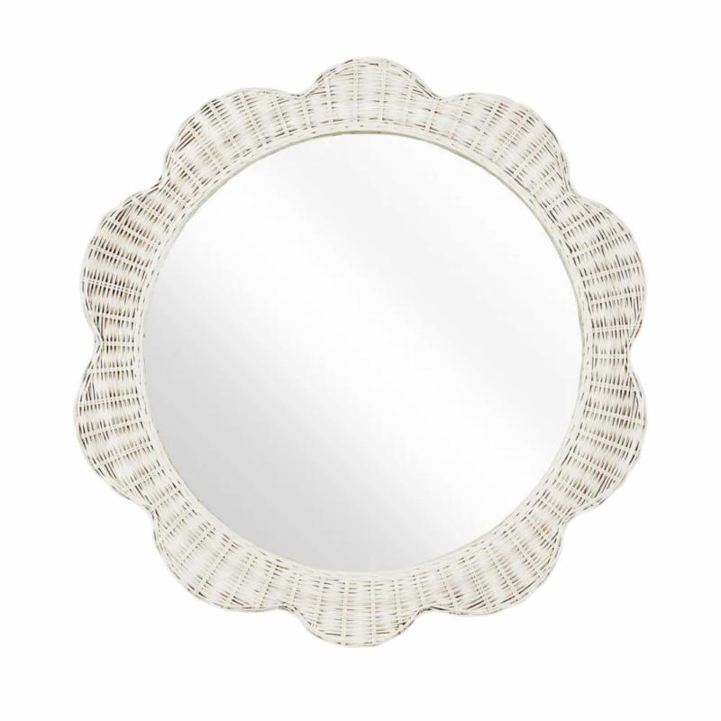 Belle Rattan Scallop Round Mirror White Mirrors