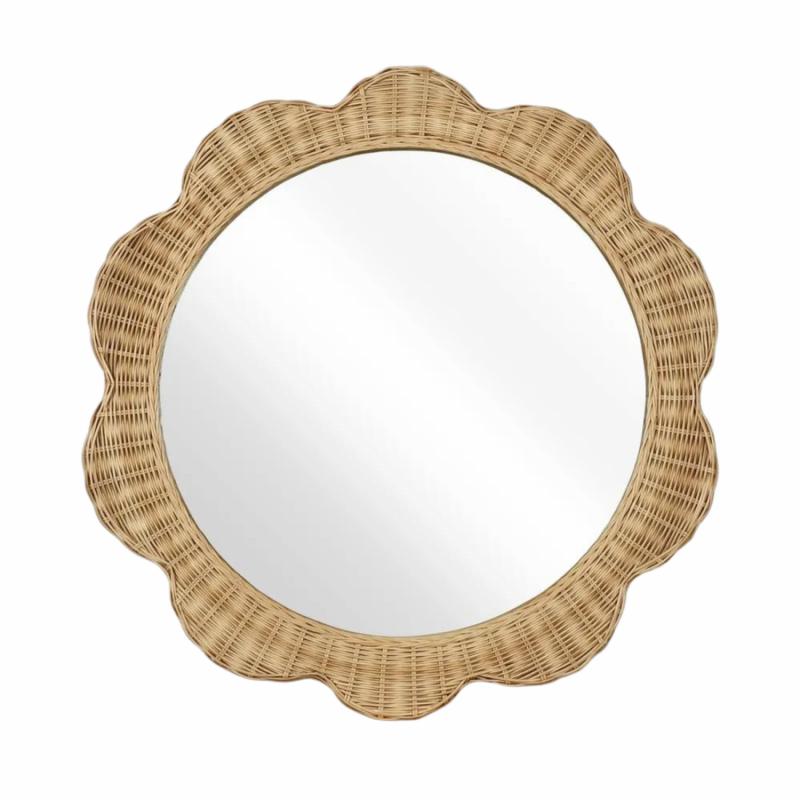 Belle Rattan Scallop Round Mirror Mirrors