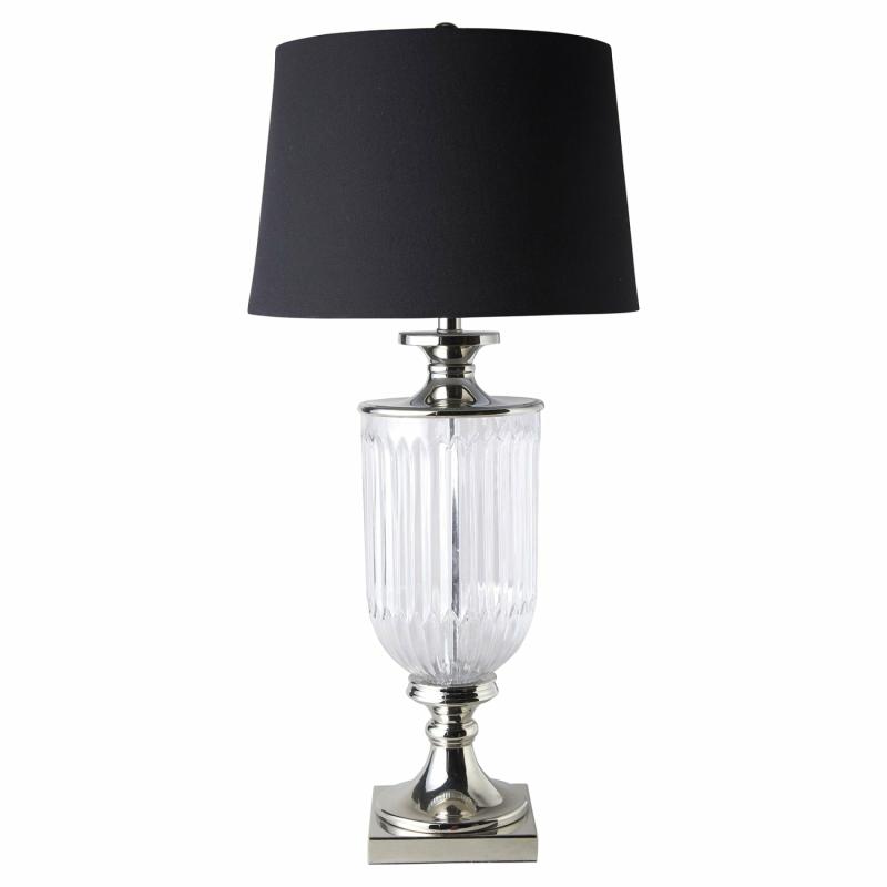 Bellevue Glass Nickel Lamp With Black Linen Shade Lamps