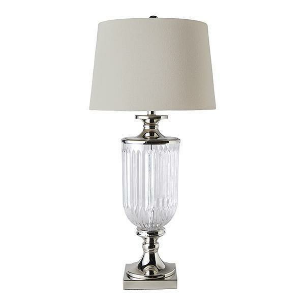 Bellevue Glass Nickel Lamp With Natural Linen Shade Lamps