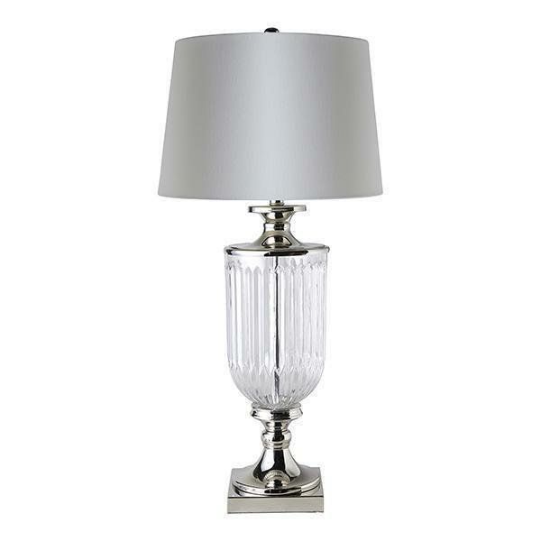 Bellevue Glass Nickel Lamp With White Linen Shade Lamps