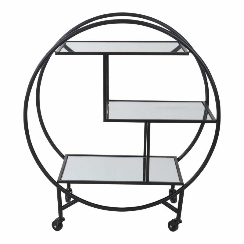 Black Bar Cart W/ Mirror Shelves Bar Carts