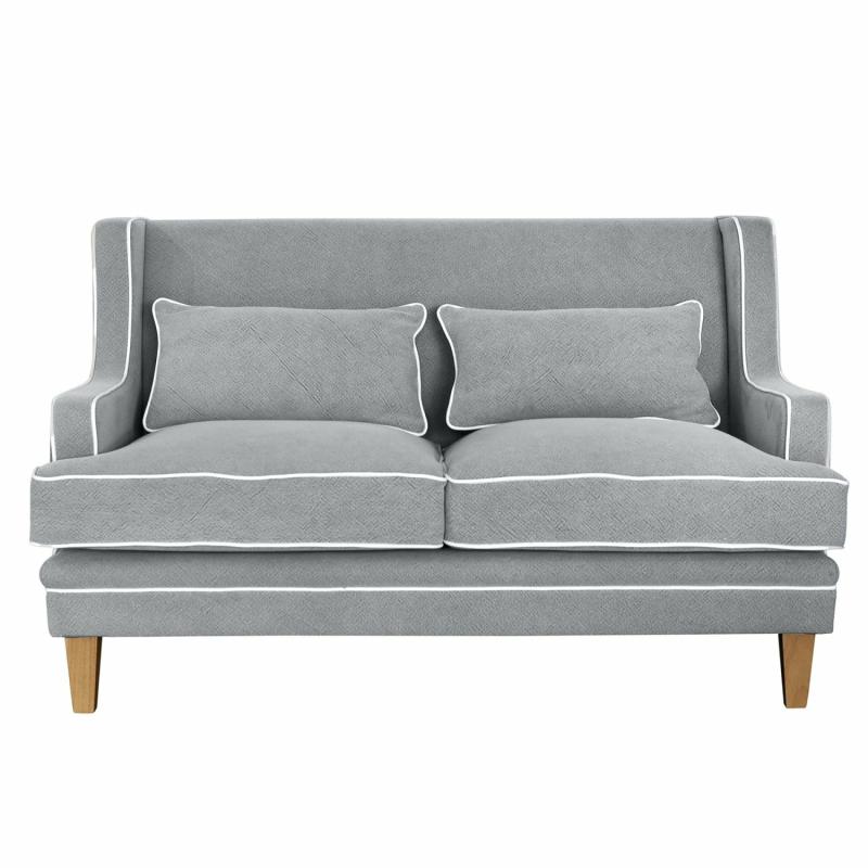 Bondi Hamptons 2 Seat Sofa Grey W/White Piping 2 Seaters