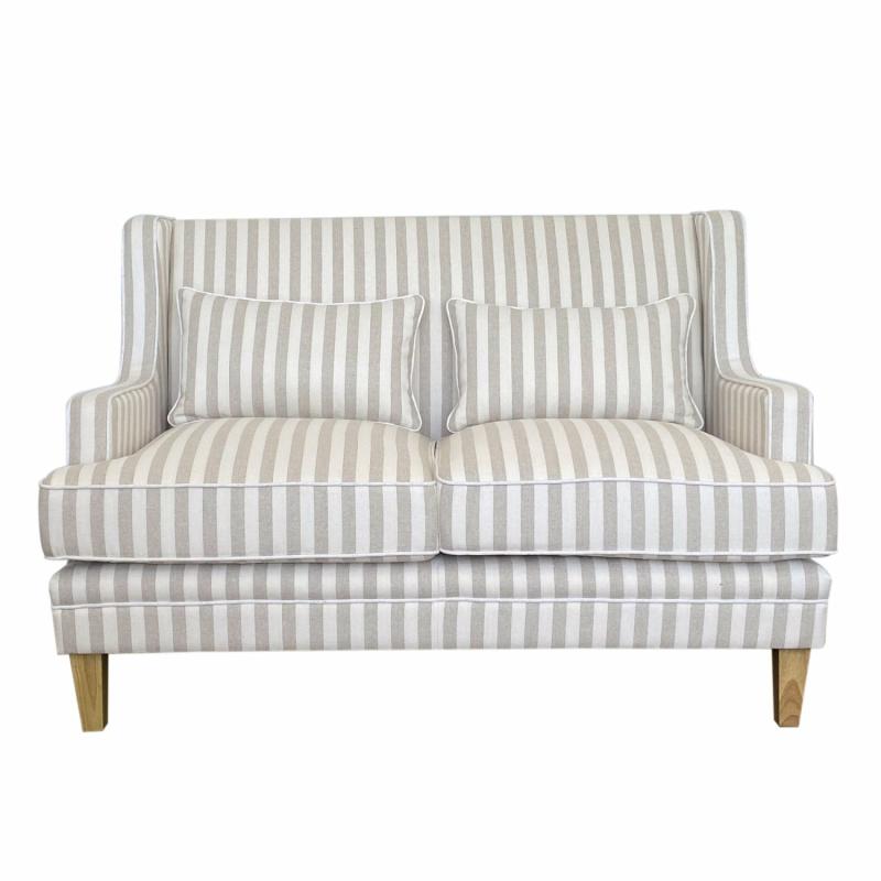 Bondi Hamptons 2 Seat Sofa Natural Stripe W/White Piping 2 Seaters