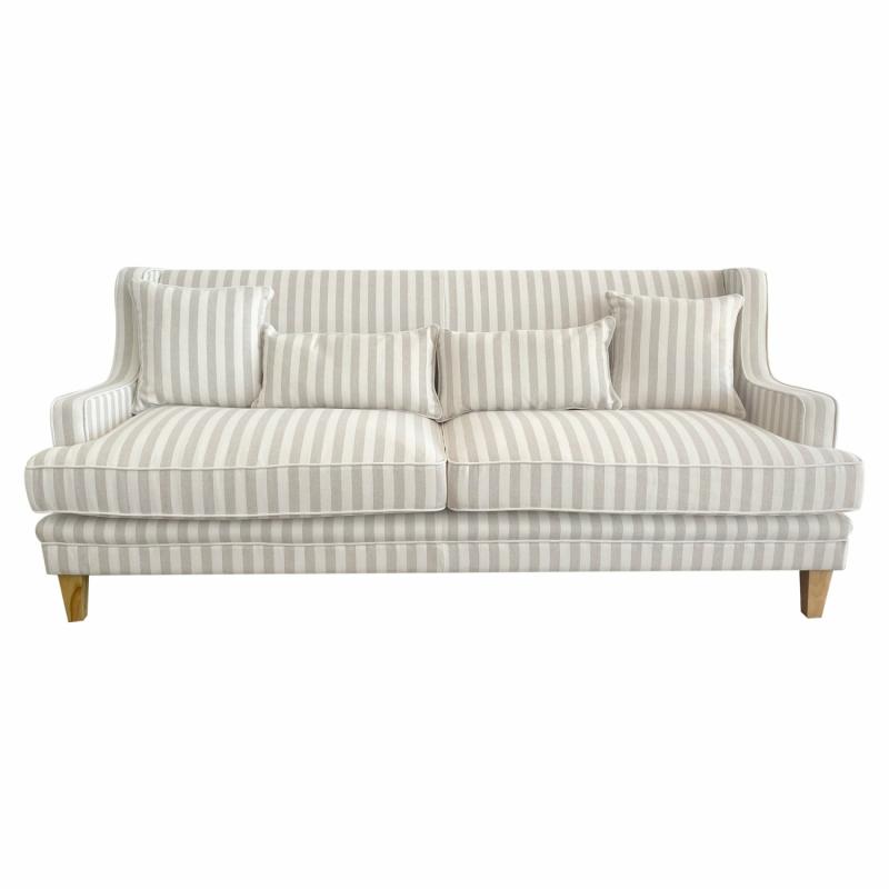 Bondi Hamptons 3 Seat Sofa Natural Stripe W/White Piping 3 Seaters