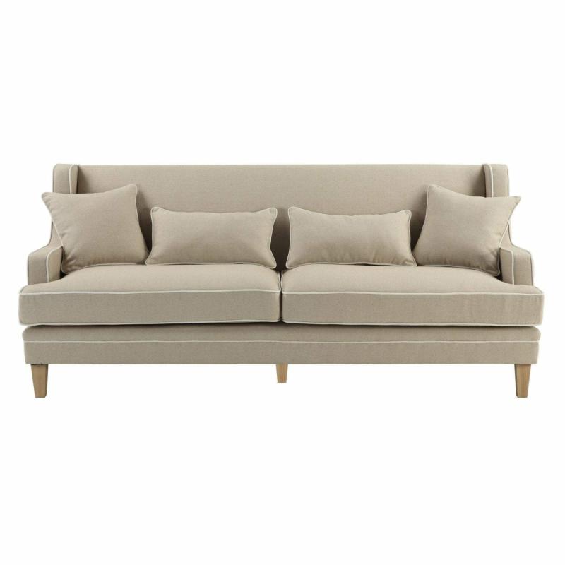 Bondi Hamptons 3 Seat Sofa Natural/White Piping 3 Seaters