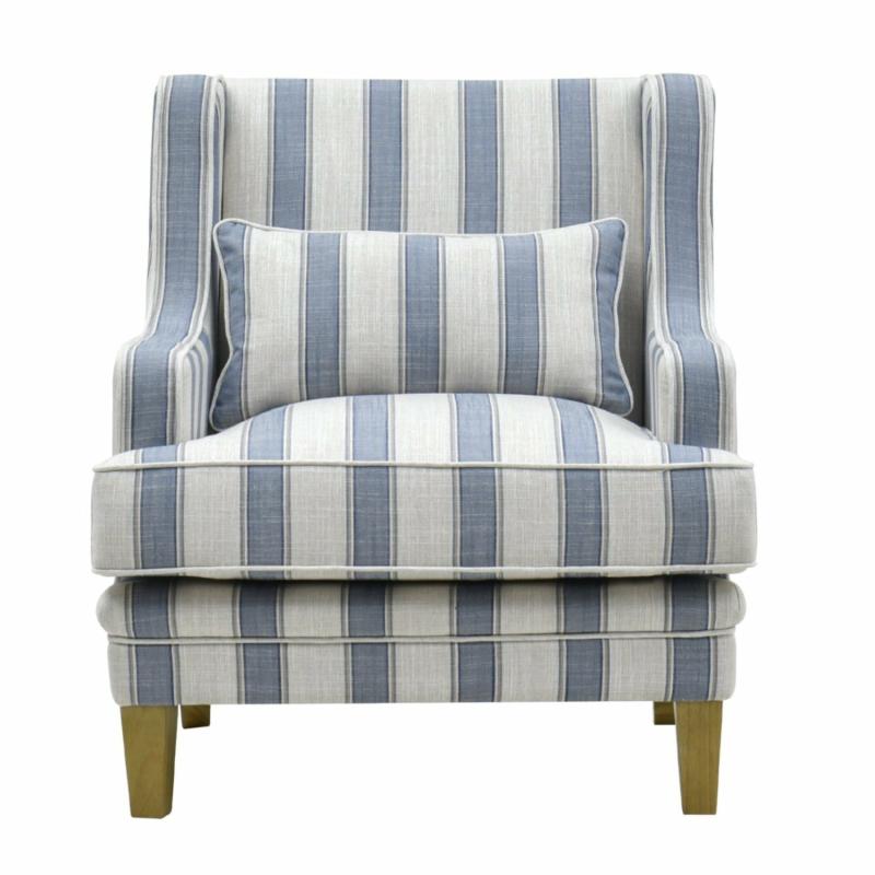 Bondi Hamptons Armchair Blue Sky Stripe W/Blue Piping Armchairs