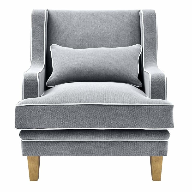 Bondi Hamptons Armchair Grey W/White Piping Armchairs