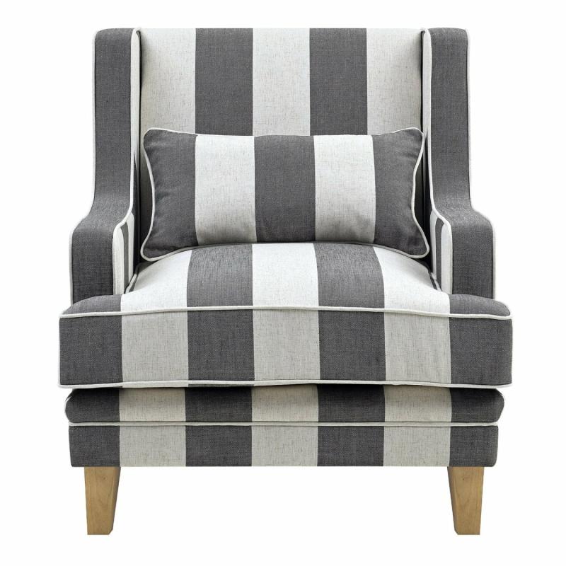 Bondi Hamptons Armchair Grey/Cream Stripe Armchairs