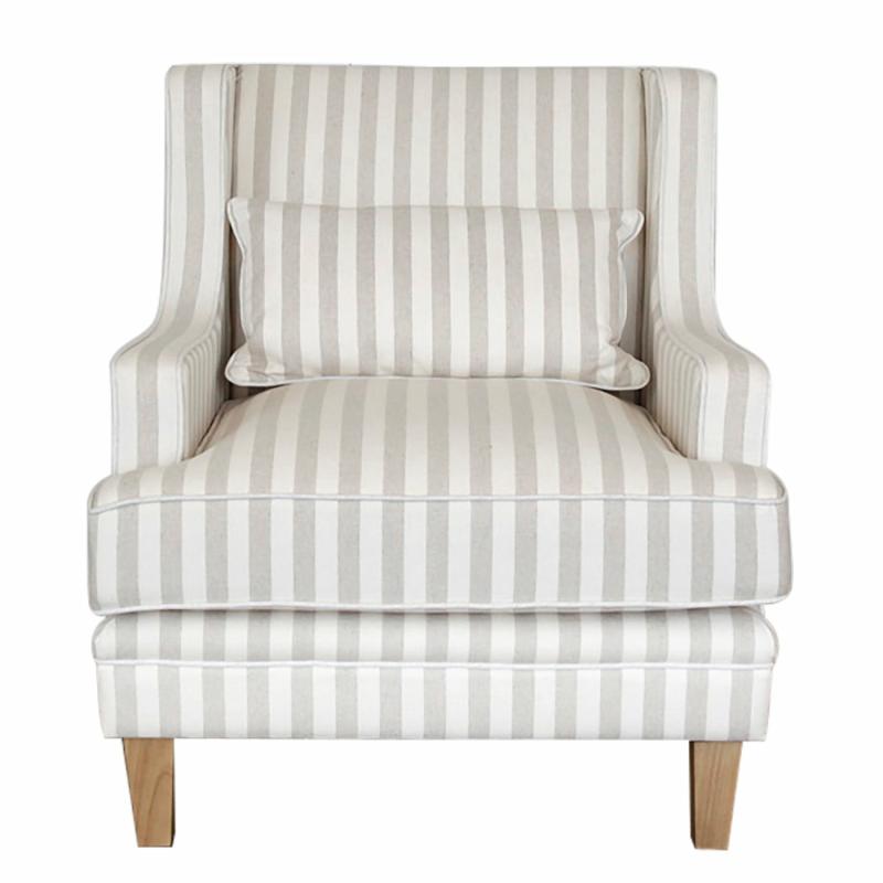 Bondi Hamptons Armchair Natural Stripe W/White Piping Armchairs