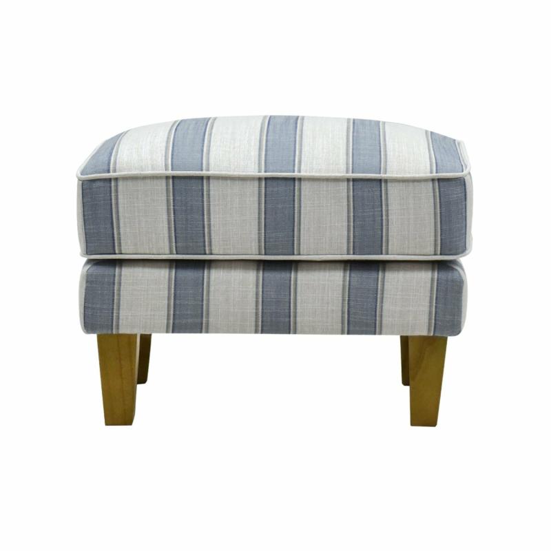 Bondi Hamptons Ottoman Blue Sky Stripe W/Blue Piping Ottomans & Stools