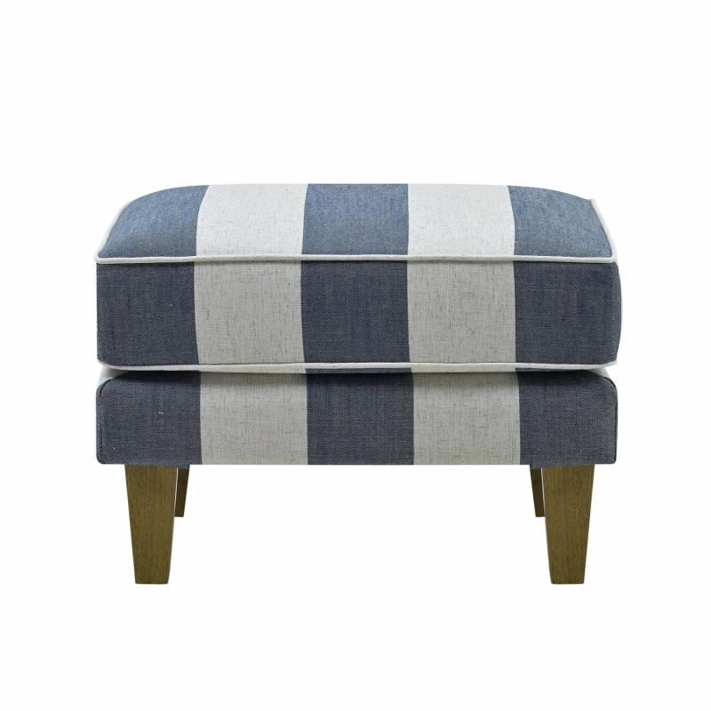 Bondi Hamptons Ottoman Denim/Cream Stripe Ottomans & Stools