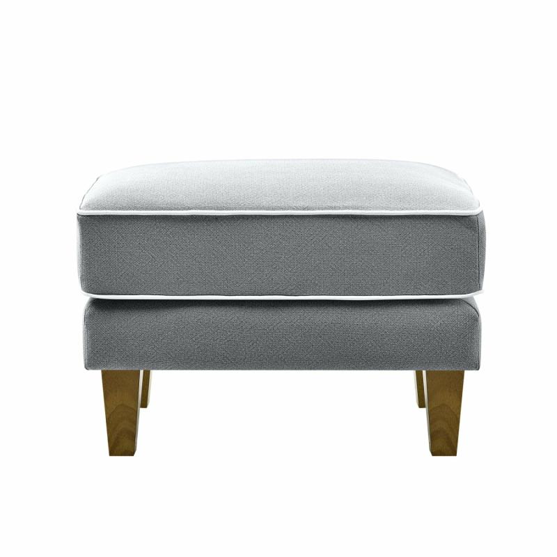 Bondi Hamptons Ottoman Grey W/White Piping Ottomans & Stools