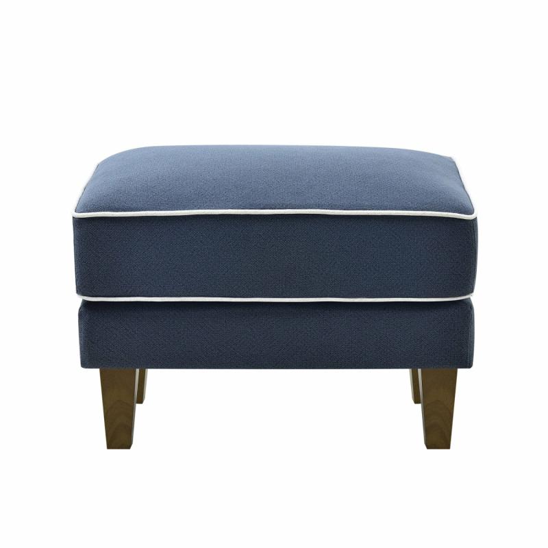 Bondi Hamptons Ottoman Navy W/White Piping Ottomans & Stools