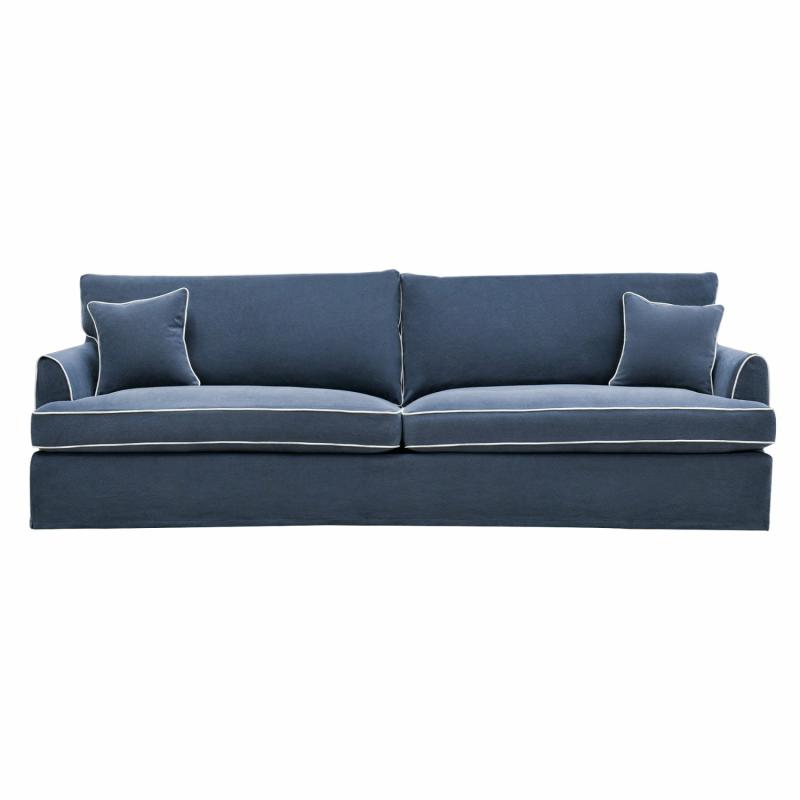 Byron Hamptons 4 Seat Sofa Navy W/White Piping 4 Seaters