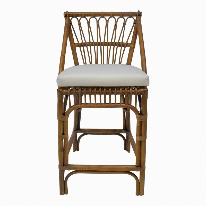 Cayman Rattan Hamptons Barstool Natural W/Cream Cushions & Footrest Bar Stools