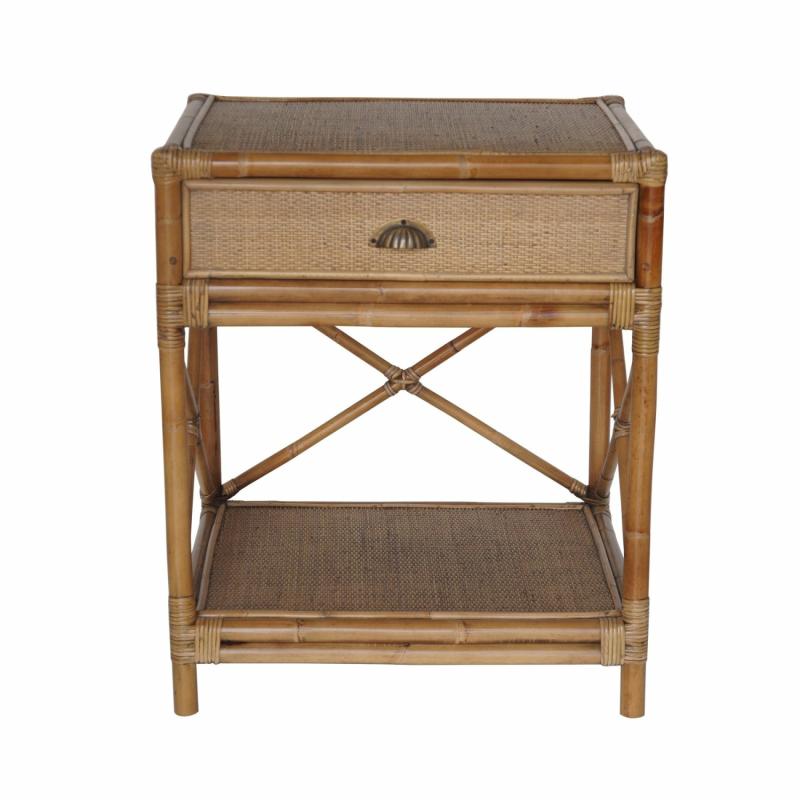 Cayman Rattan Hamptons One Drawer Bedside Table W/ Shell Handle Side Tables