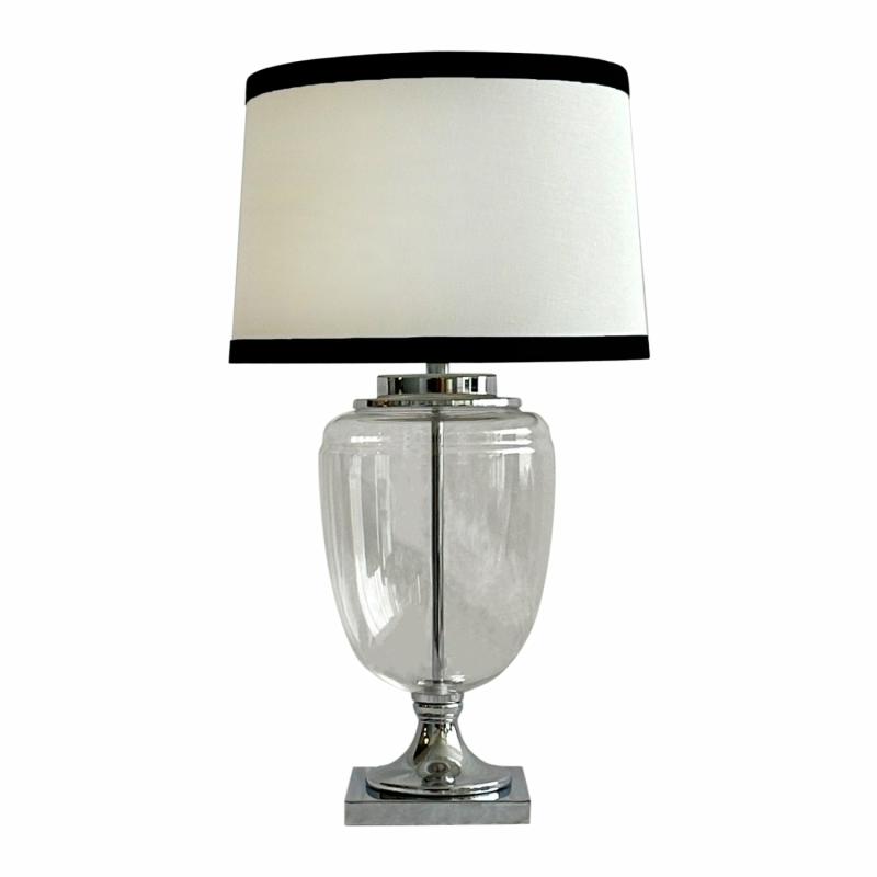 Charlotte Glass And Nickel Lamp With White Linen Shade (Black Trim) Lamps