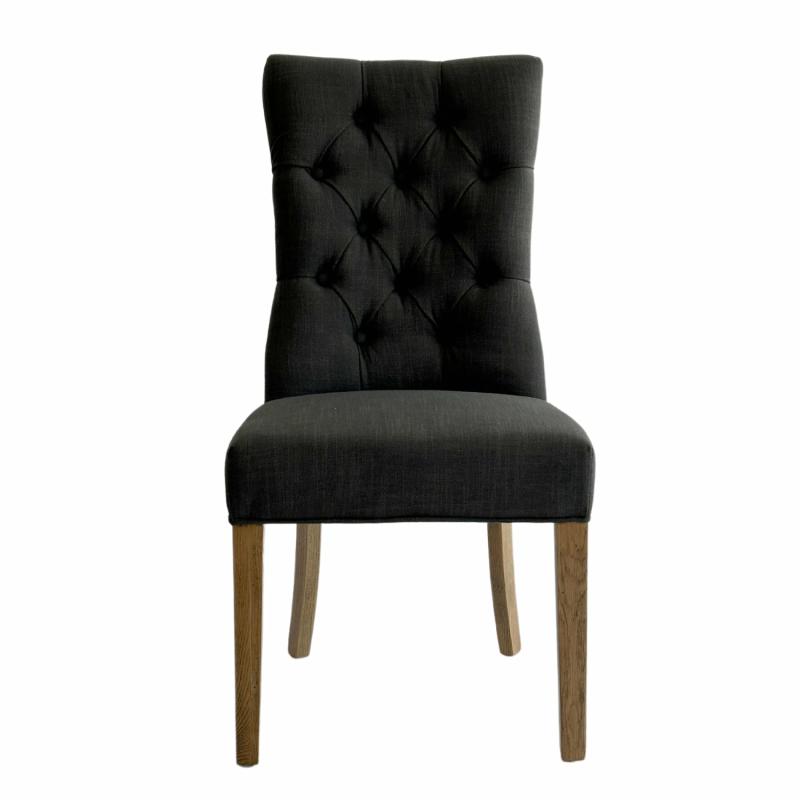 Diana Buttoned Hamptons Dining Chair Charcoal Linen Blend Chairs