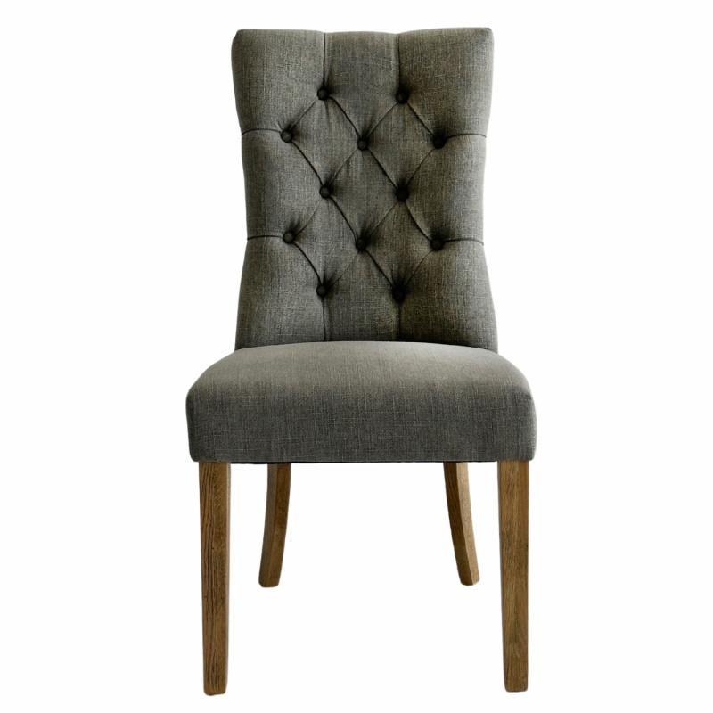 Diana Buttoned Hamptons Dining Chair Storm Grey Linen Blend Chairs