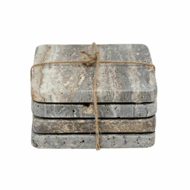 Graze Travertine Coaster  Square Dark Brown Decor