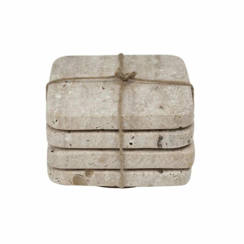 Graze Travertine Coaster Set4 Square Sand Decor