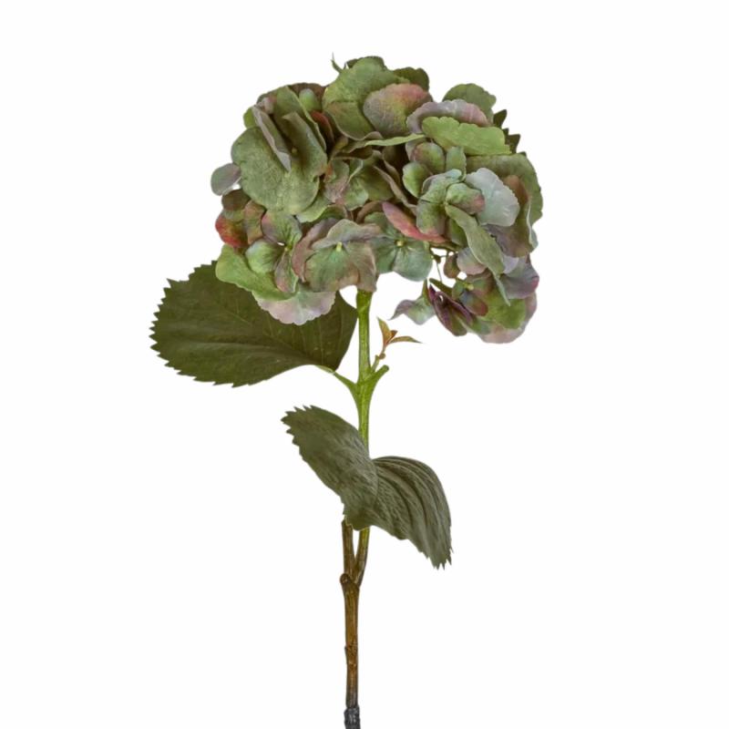 Hydrangea Large Green Stem With Leaves 75Cm Artificial Flowers & Plants