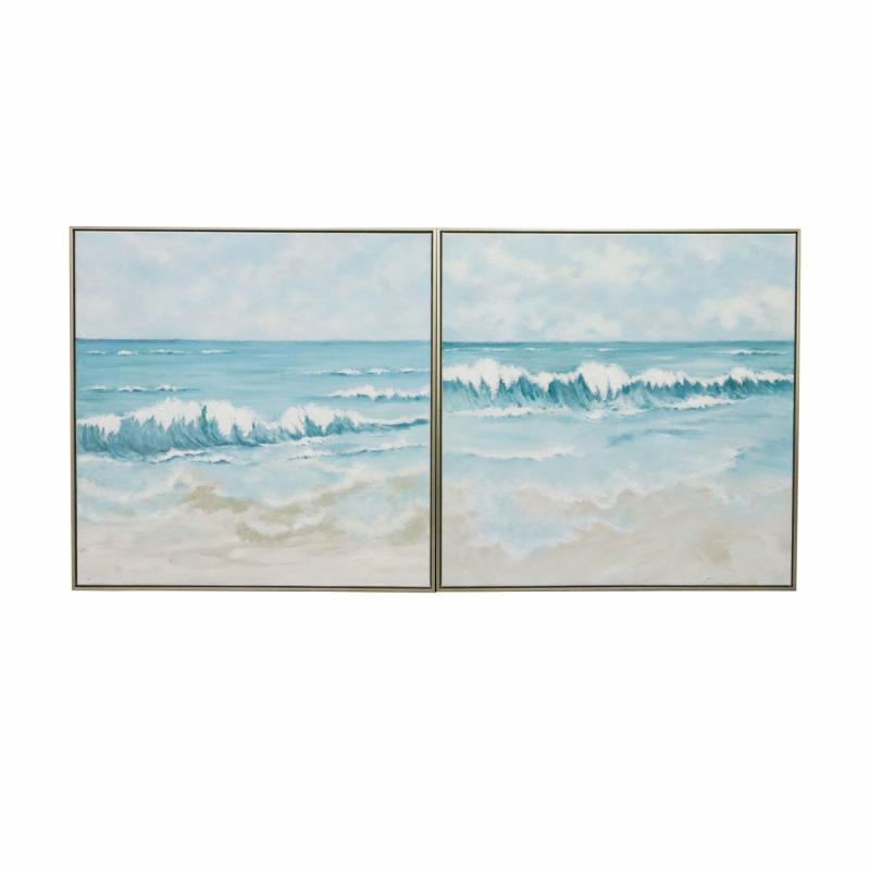 Kyrah Waves Handpainted Canvas With Natural Frame Set 2 Wall Art