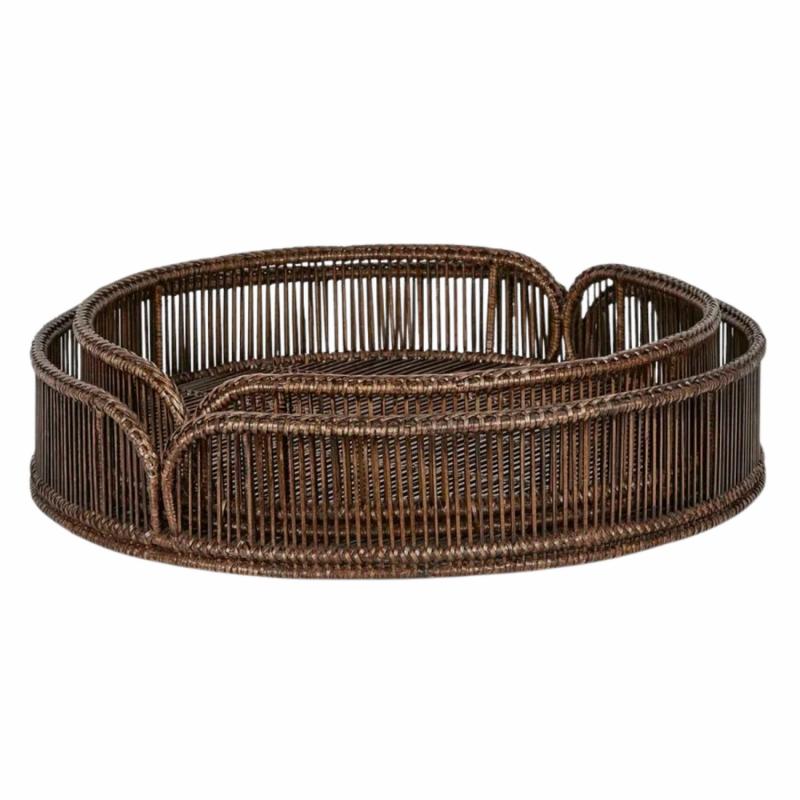 Luca Rattan Round  Tray Set 2 Tray Antique Brown Decor