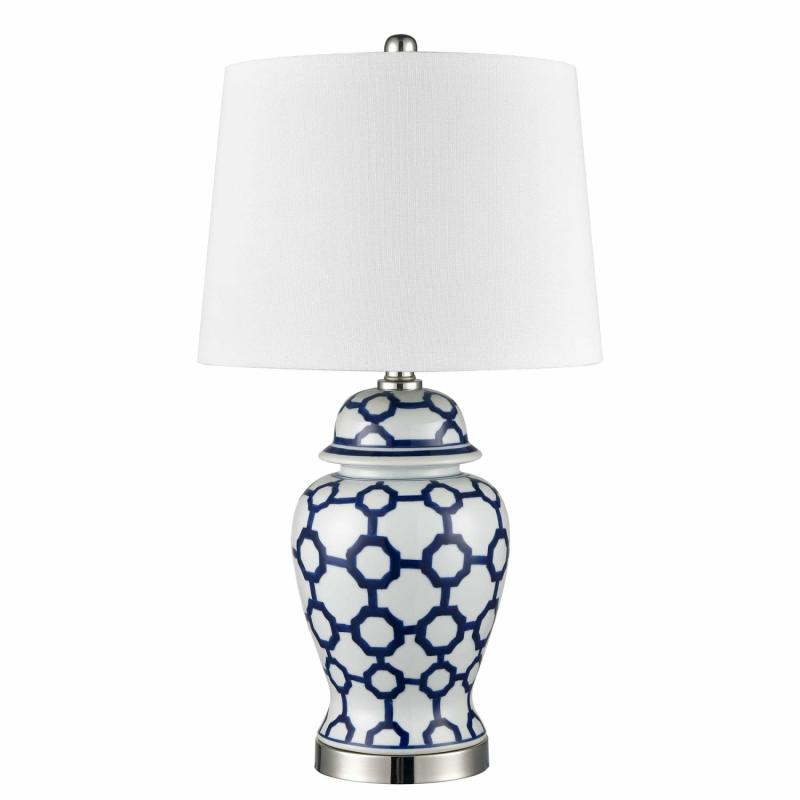 Lucca Small Blue & White Jar Shaped Lamp W/ Shade Lamps