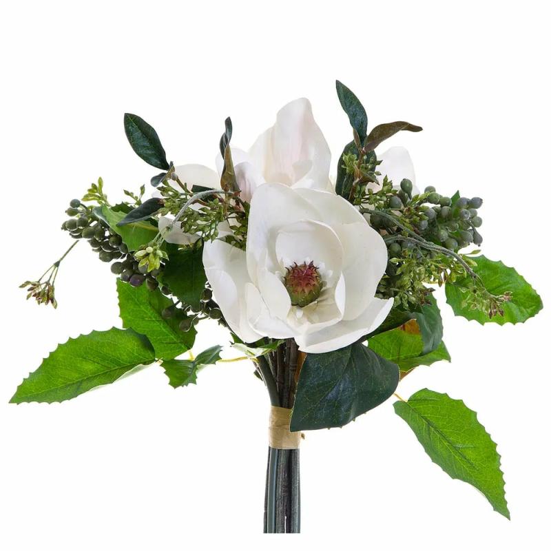 Magnolia Grape & Berries Bouquet 32Cm White Artificial Flowers & Plants