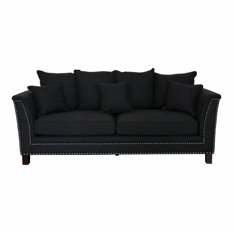 Manhattan 3 Seat Sofa Charcoal W/Silver Studs 3 Seaters