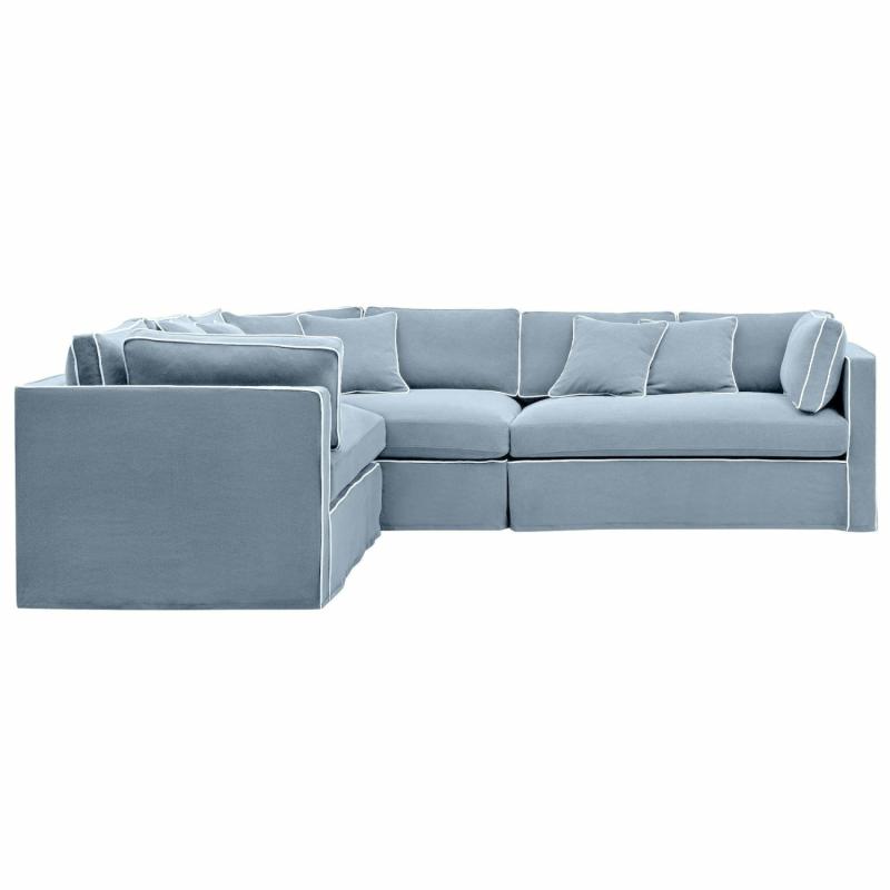 Marbella Modular Sofa Beach W/White Piping Left Chaise & Modulars