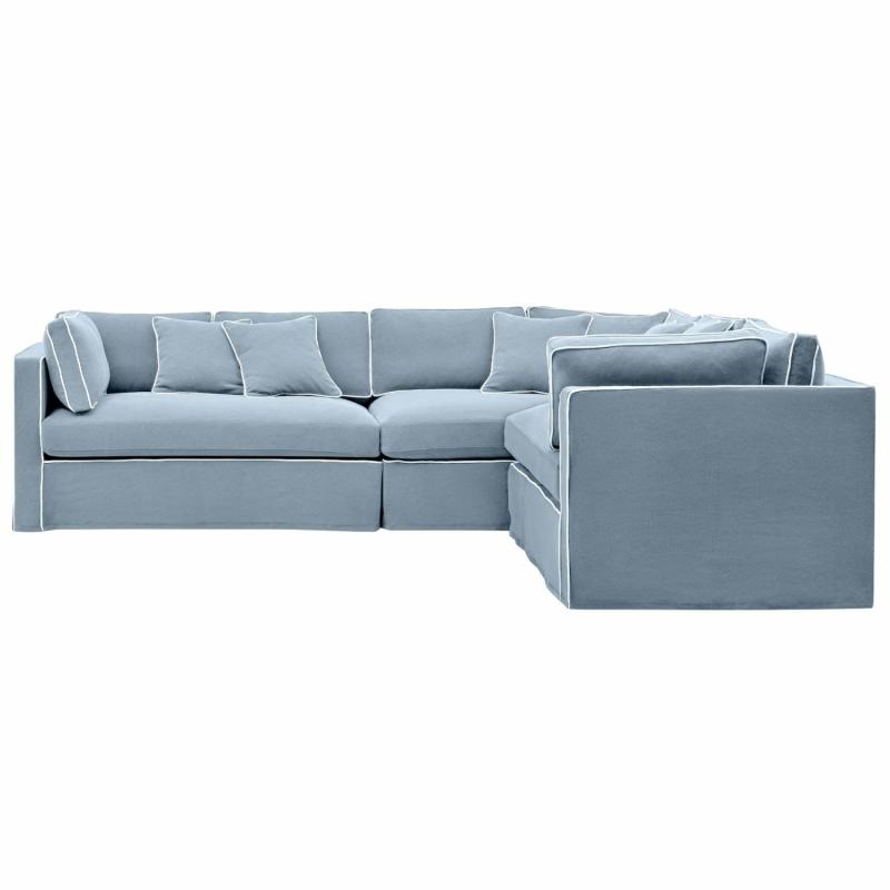 Marbella Modular Sofa Beach W/White Piping Right Chaise & Modulars