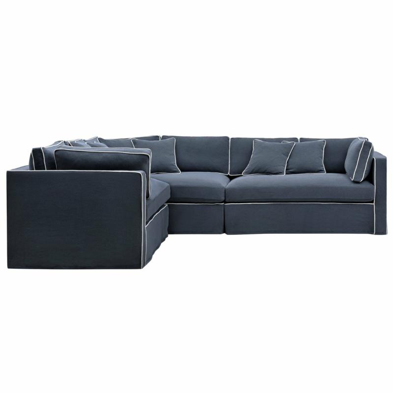 Marbella Modular Sofa Navy W/White Piping Left Chaise & Modulars