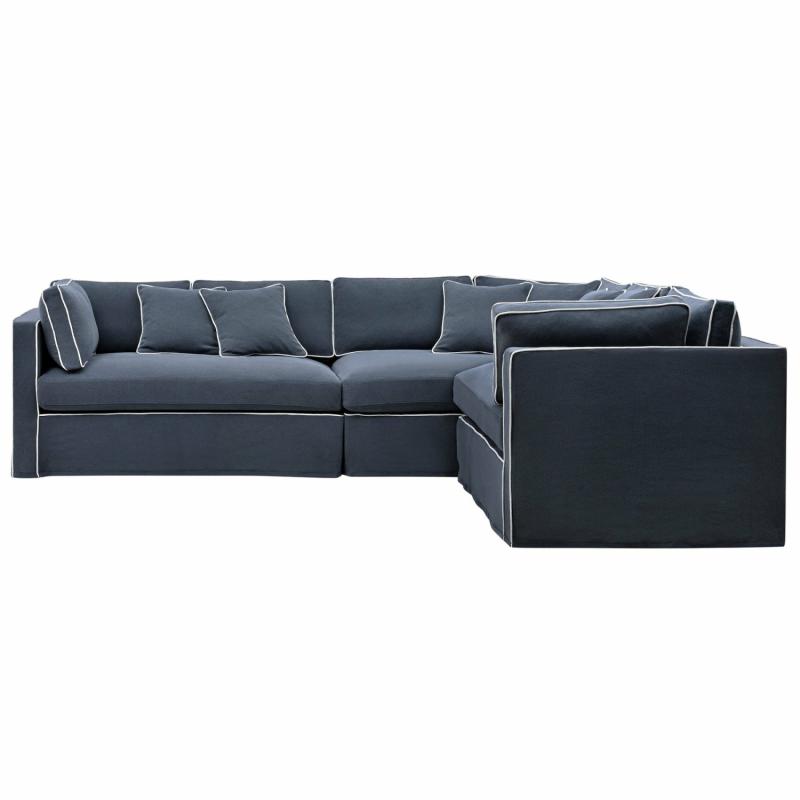 Marbella Modular Sofa Navy W/White Piping Right Chaise & Modulars