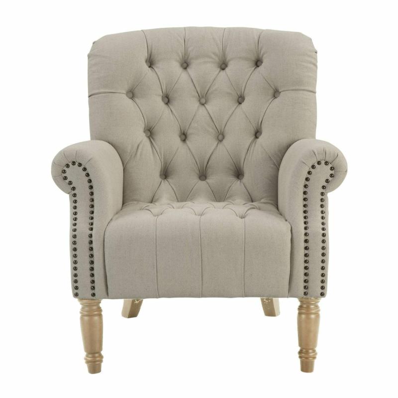 Maurice Natural Linen Buttoned Armchair W/ Studs Armchairs