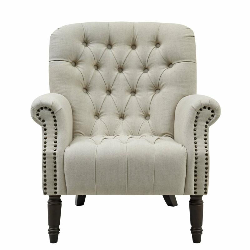 Maurice Natural Linen Hamptons Buttoned Armchair W/Studs Linen Blend Armchairs