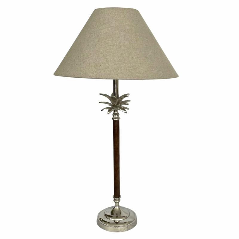 Nickel/Wood Palm Lamp W/Nat Linen Shade Lamps