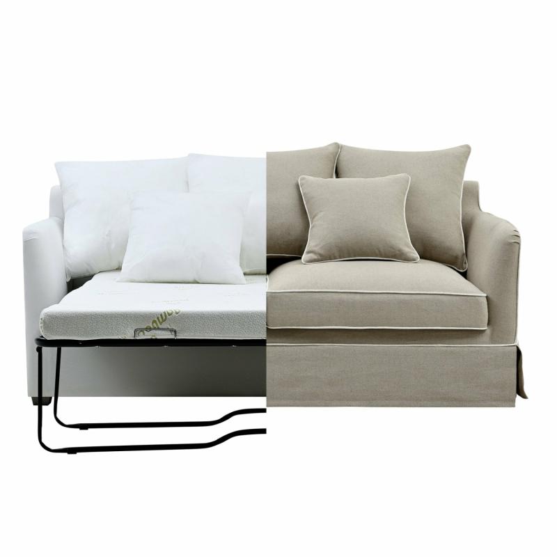 Noosa Hamptons 2.5 Seat Sofa Bed Grey W/White Piping Sofa Beds