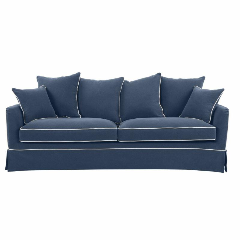 Noosa Hamptons 3 Seat Queen Sofa Bed Navy W/White Piping 3 Seaters