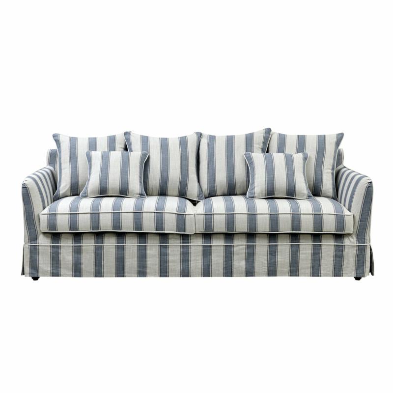 Noosa Hamptons 3 Seat Queen Sofa Bed Sky Blue Stripe Sofa Beds