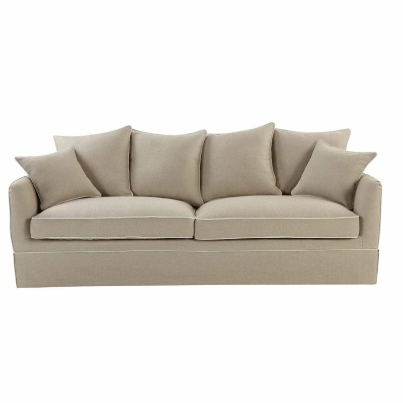 Noosa Hamptons 3 Seat Sofa Natural W/White Piping 3 Seaters