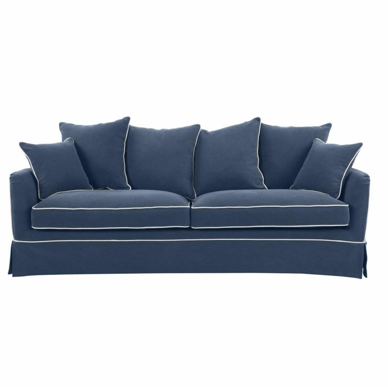 Noosa Hamptons 3 Seat Sofa Navy W/White Piping 3 Seaters