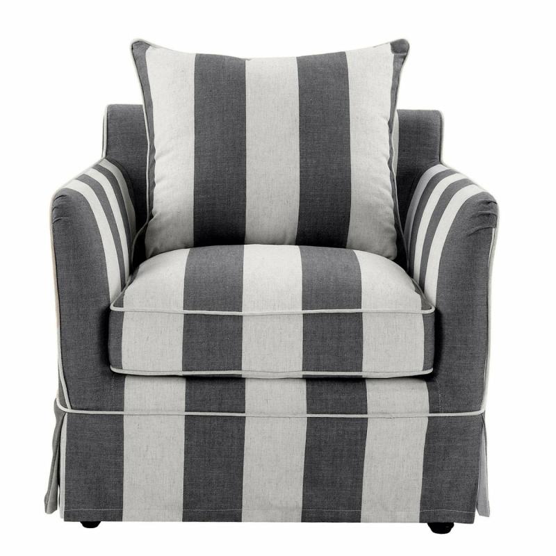 Noosa Hamptons Armchair Grey/Cream Stripe Armchairs