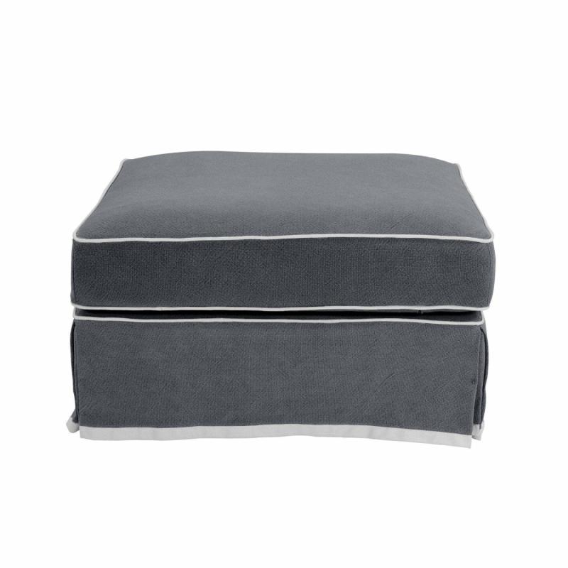 Noosa Hamptons Ottoman Grey W/White Piping Ottomans & Stools